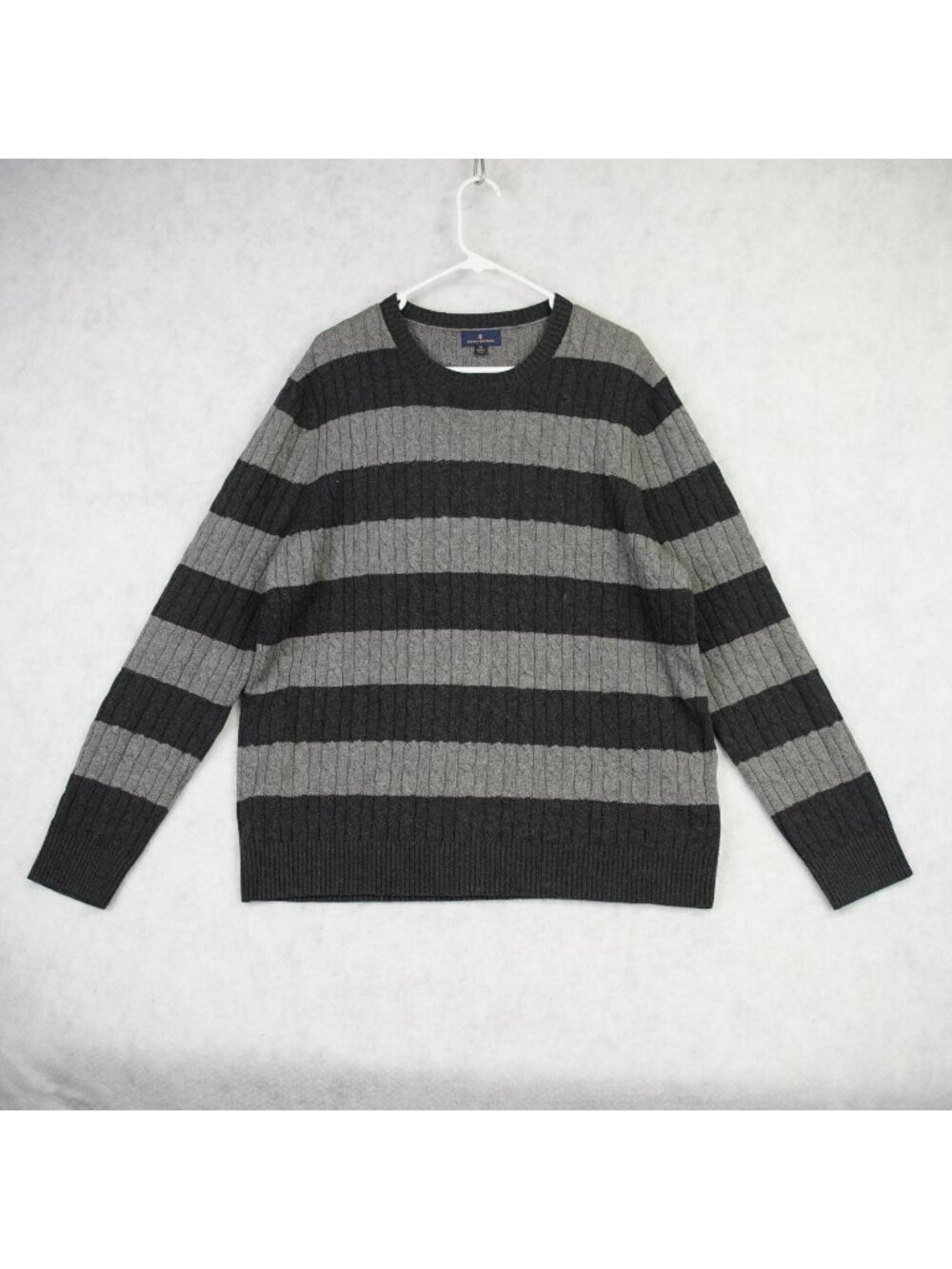 Brooks Brothers Mens Crewneck Sweater Cable Knit Striped Size XL Gray Black EUC